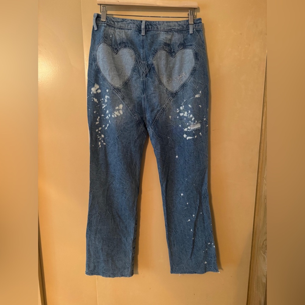 NWT Juicy Couture Two Hearts Distressed Straight Leg Jeans Blue Size 30 - Picture 5 of 6
